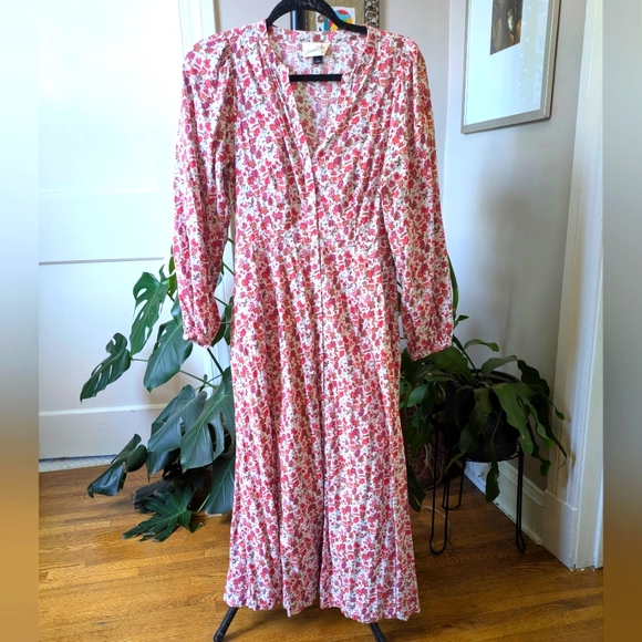 Cotton Floral Flowy Midi Dress - Picture 1 of 9